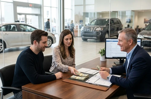 Happy customer receiving car keys